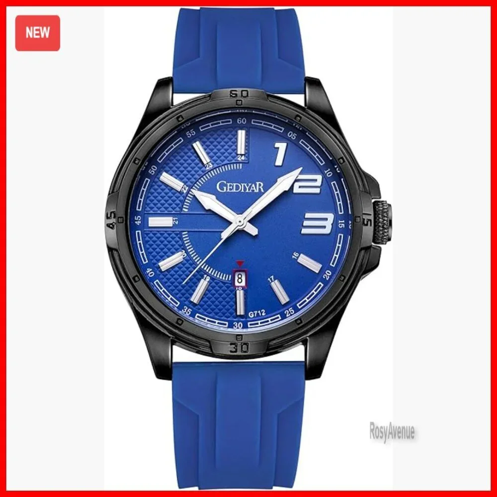 Men's Military Analog Quartz Watch with Silicone Strap Waterproof Large Face